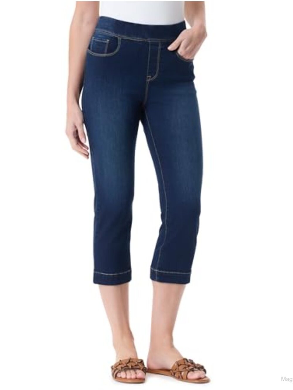 Pull On Capri Jeans Mid Rise Stretch Cropped Comfort Waist